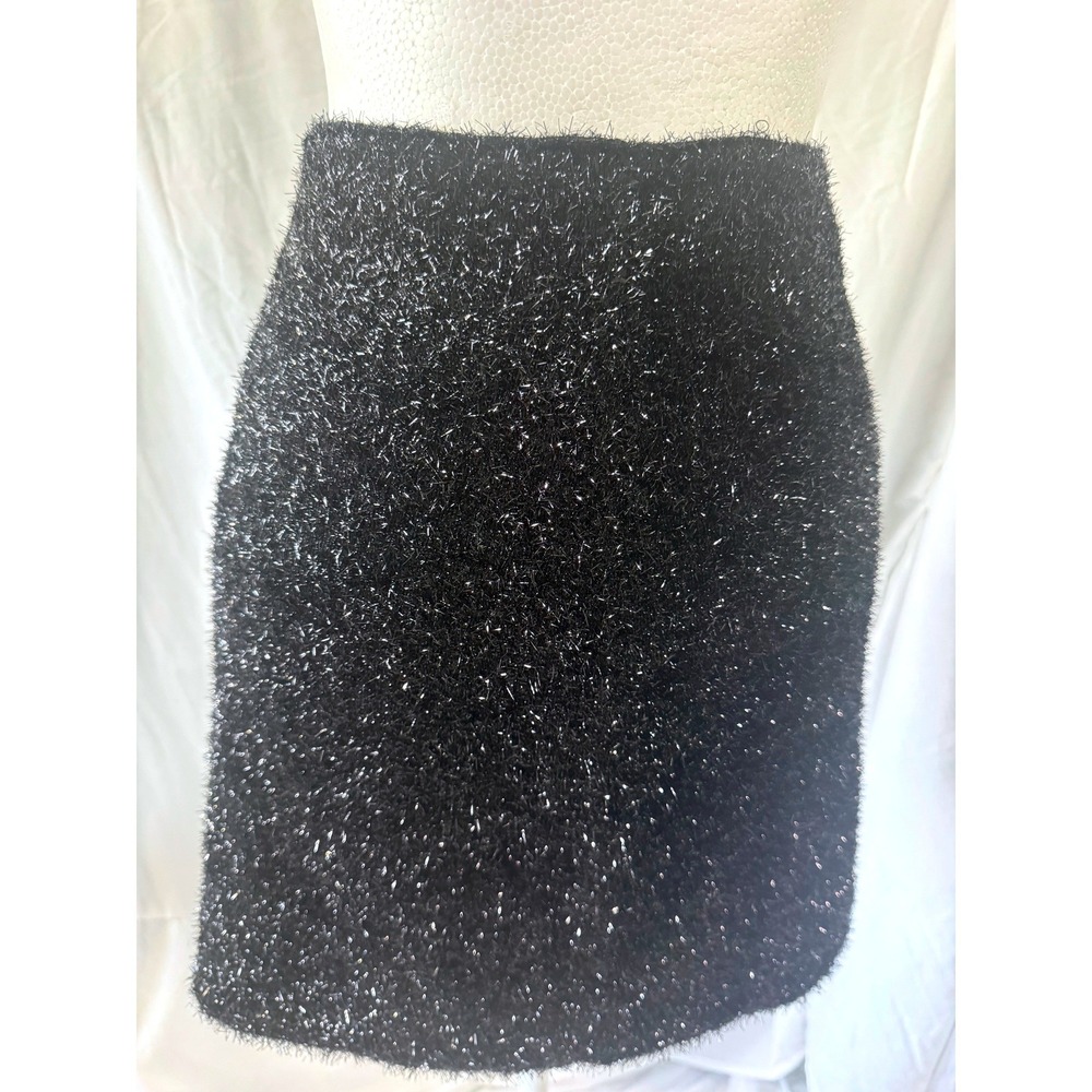 Bardot Black Lurex Mini Skirt Metallic Shimmer Side Slit Size US 8 NEW